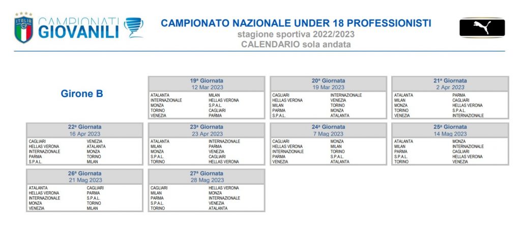 Under 18 B Calendario 2