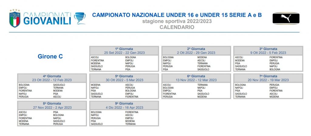 Under 16 15 C Calendario